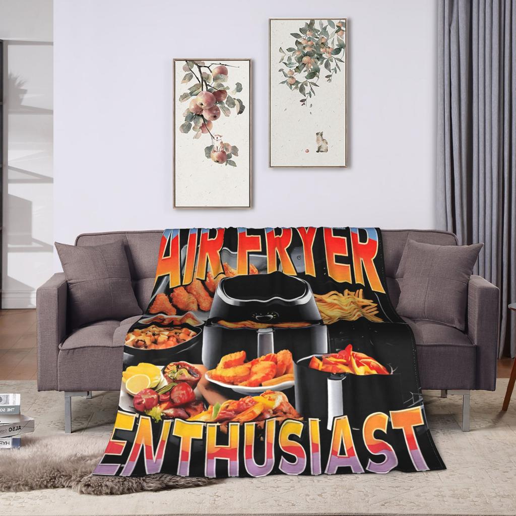 Air Fryer Meme Funny Cooking Blanket Quality Warm Bedding Throws Winter Students Home Decor Fluffy Bedspread
