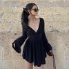 European and American women's clothing autumn sexy halter waist French V-neck long-sleeved dress sexy hip wrap