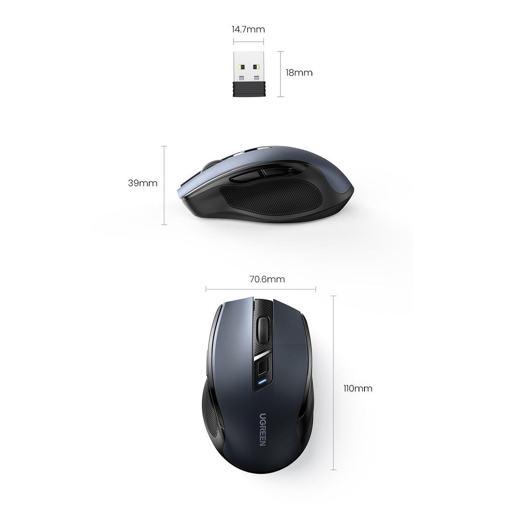 Ugreen MU006 Dual-Mode Wireless Mouse – 2.4GHz USB/Bluetooth 5.0, 4000 DPI Precision, Black