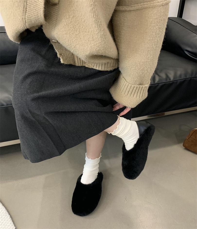 2025 Mao Mao shoes female winter wear warm and velvet one pedal bean shoes fairy foot lazy cotton shoes