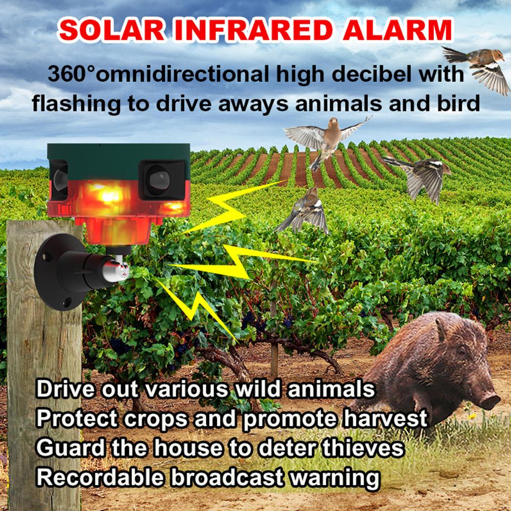 Birds Owl Repeller Solar 360-degree Induction Alarm 1200mAh Wild Animal Deterrent Device Recordable IP55 for Farms Orchards