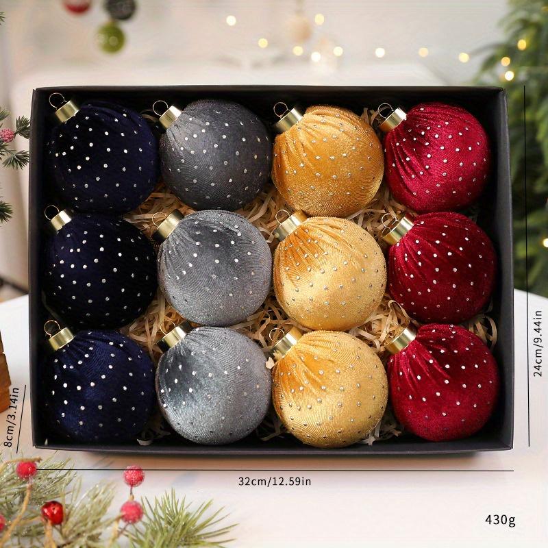 12 Stuks Kerst Gestippelde Velvet Omwikkelde Bal Kerstboom Hanger, Geschikt voor Buitenplaats Patio Tuin Huis Vakantiefeest Decoratie
