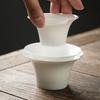 White Ceramic Lidded Bowl Single Kombucha Bowl with Cover Sancai Tea Cup Dehua Ceramic Gaiwan Sweet White Bubble Tea Bowl