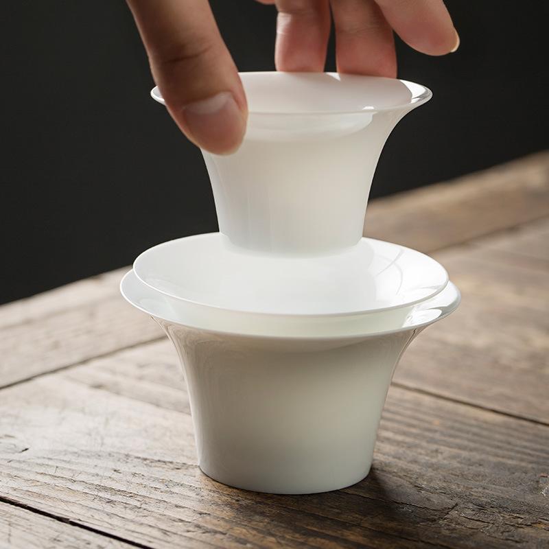 White Ceramic Lidded Bowl Single Kombucha Bowl with Cover Sancai Tea Cup Dehua Ceramic Gaiwan Sweet White Bubble Tea Bowl