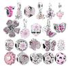 Pink Butterfly Cherry Blossom Flower Caterpillar Charm Enamel Bead fit Original Silver Bracelet Jewelry Accessories for Women