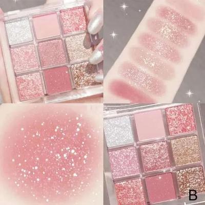 Eyeshadow Palette Shimmer Nude Shiny Makeup Glitter Pearlescent Portable Waterproof Eye Cosmetics Sequins 9 Colors, 02 B, 1 Piece