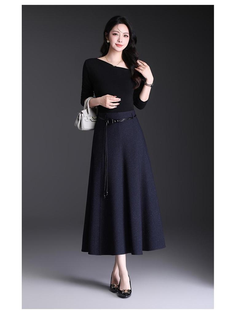 2026 Spring Women's High Waist A-Line Mid-Length Skirt with Wide Hem