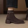 Krazing Pot Cow Suede Nubuck Round Toe Thick Heels Chelsea Boots Size 42 Zipper Women Keep Warm Ankle Boots