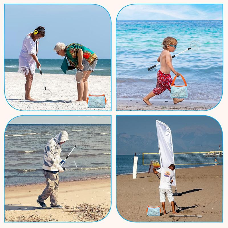 3 bucăți de scule de decojire pentru plajă includ 1 sită de nisip de plajă cu mâner lung reglabil 2 saci de plajă cu plasă geantă de colectare a cochiliei