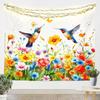 Watercolor Hummingbird Tapestry, Vibrant Wall Hanging with Colorful Hummingbirds & Cherry Blossoms on Purple Background