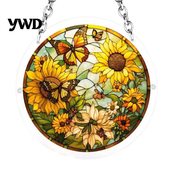 Home Decoration Gift Acrylic Puzzle Pendant, Round Stained Glass Style Hanging Ornament, 7.48 Mindful Weekend Activity Inch Window for DIY Sun Catcher