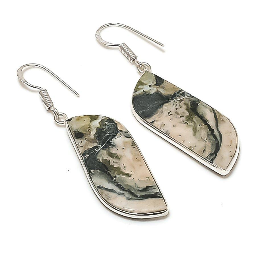 Натуральный камень Императорский яшма Ручная работа Серьга из стерлингового серебра 925 пробы 2,17  AE-11630