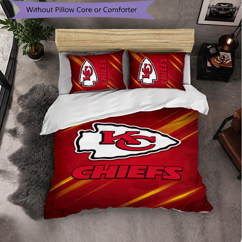 Set Biancheria da Letto in Microfibra con Fantasia Kansas City Chiefs 3 Pezzi Copripiumino Decorativo per Camera da Letto Uso Domestico