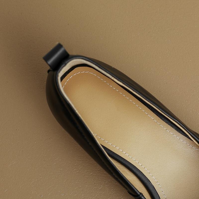 Fashion Women's New Spring and Autumn Square Head Genuine Leather Cowhide Comfortable Low Heel Elastic Large Oxford Single Shoes