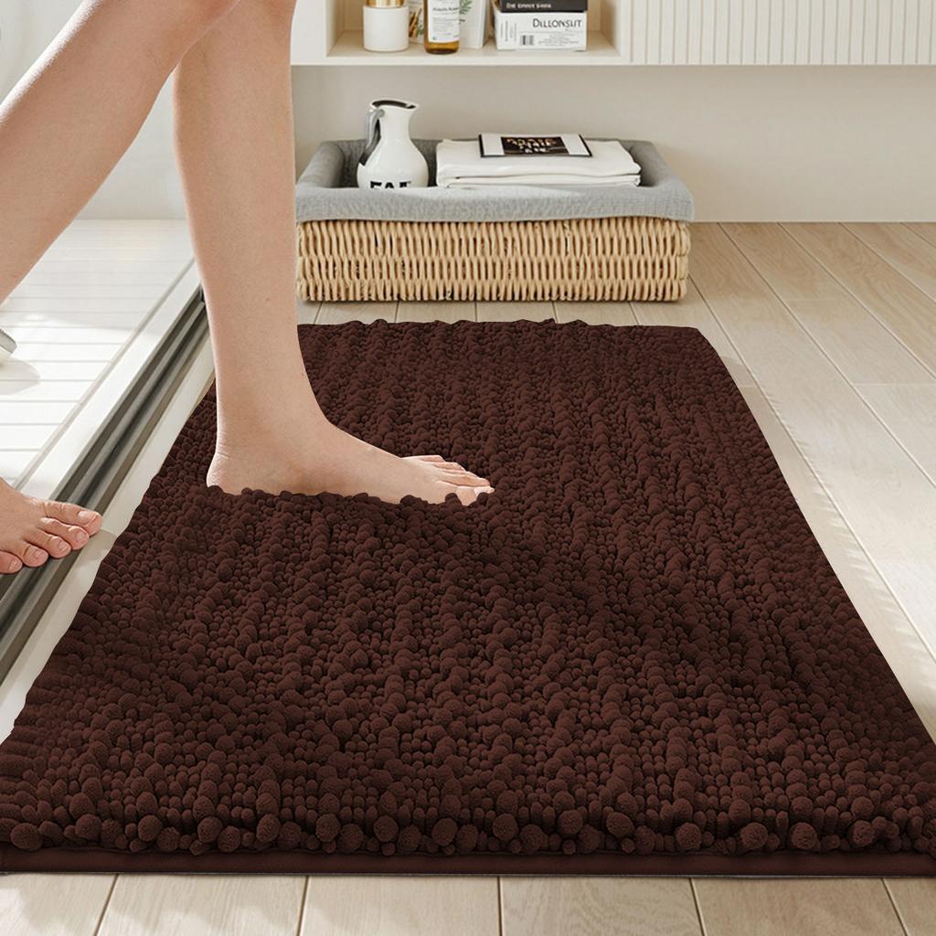 Chenille Bathroom Rug, Extra Soft, Thick, Absorbent, Long-pile, Non-, Machine Washable And Dryable, Suitable For Bathrooms.