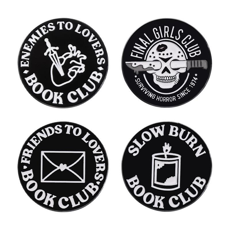 Creative Black Round Badge Unique Letter Design Punk Style Brooch Pin For Fashion Lovers