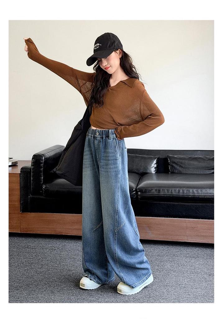 Autumn 2026 Girls' Baggy Wide-Leg Jeans - Casual, Stylish, and Comfortable for Medium and Large Kids