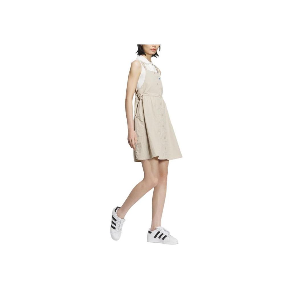 Adidas Originals Sports Lifestyle Series Logo Pattern Vintage Loose Side Pocket Strap Dress Women Dresses Beige JM2712