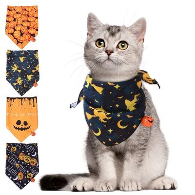 With Bell Halloween Pet Scarf Polyester Breathable Halloween Dog Triangle Towel Adjustable Soft Pumpkin Dog Bandana Cosplay
