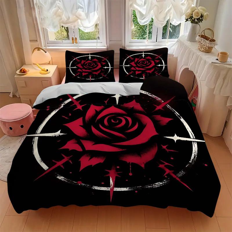 3pcs Anime Rose Design Bedding Set - Includes One Quilt Cover and Two Pillowcases (No Core) - Perfect for Bedroom and Guest Room Decoration,