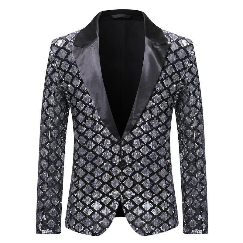 Gold Sequin Performance Suit for Men - 2024 European & American Style, Large Size, Perfect for Nightclub, Host, or Emcee Events