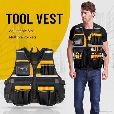 Reflektierende Arbeitsweste für Elektriker – multifunktional, verschleißfest und Werkzeugtasche – Sicherheit auf der Baustelle