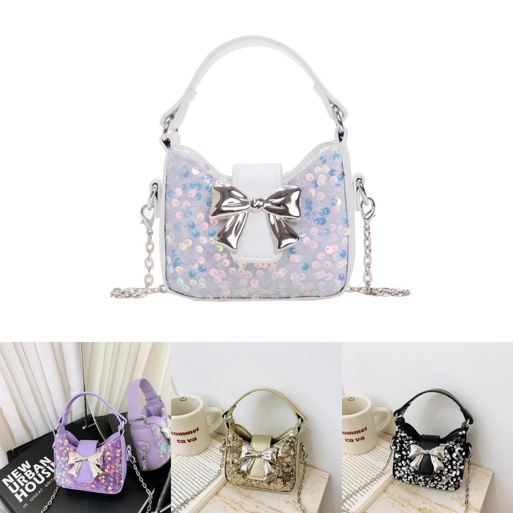 Kids Girl Butterfly Bow Sequin Mini Shoulder Bag With Breathable Pu Material For Daily Use