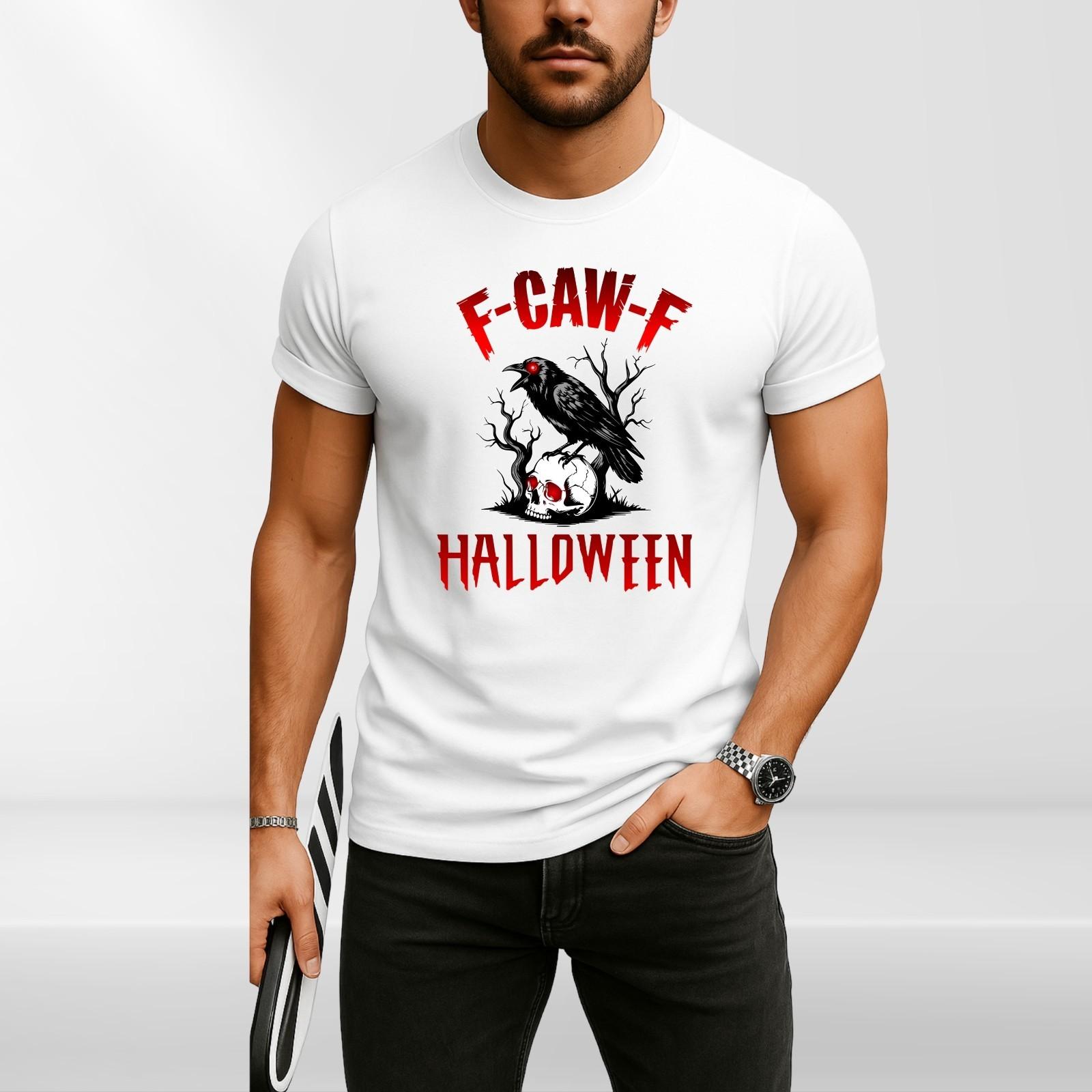 

F-CAW-F Halloween Crow T-Shirt Mens Womens Tees Top Funny Raven Skull Shirt Gothic Horror Tee 3yr-4XL 4XL