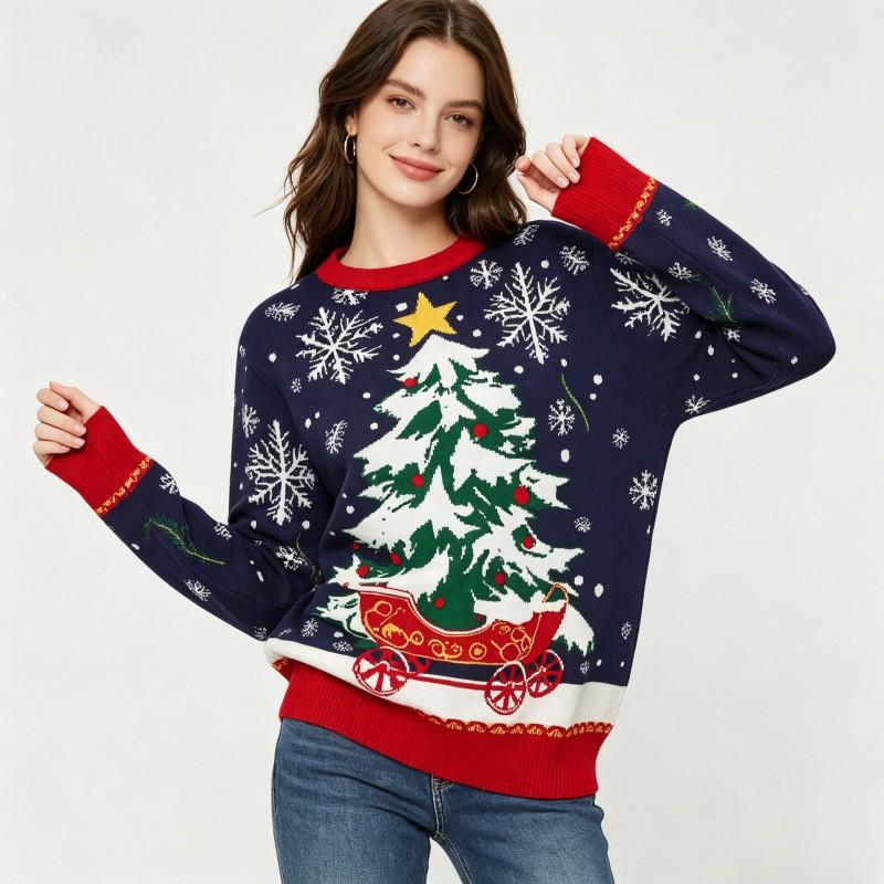 Christmas Tree Knit Sweater Loose Fit Crewneck Pullover Couples