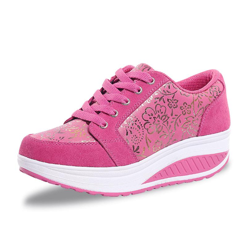 Nowe brązowe buty sportowe damskie typu rocking z klinem i miękkim dnem