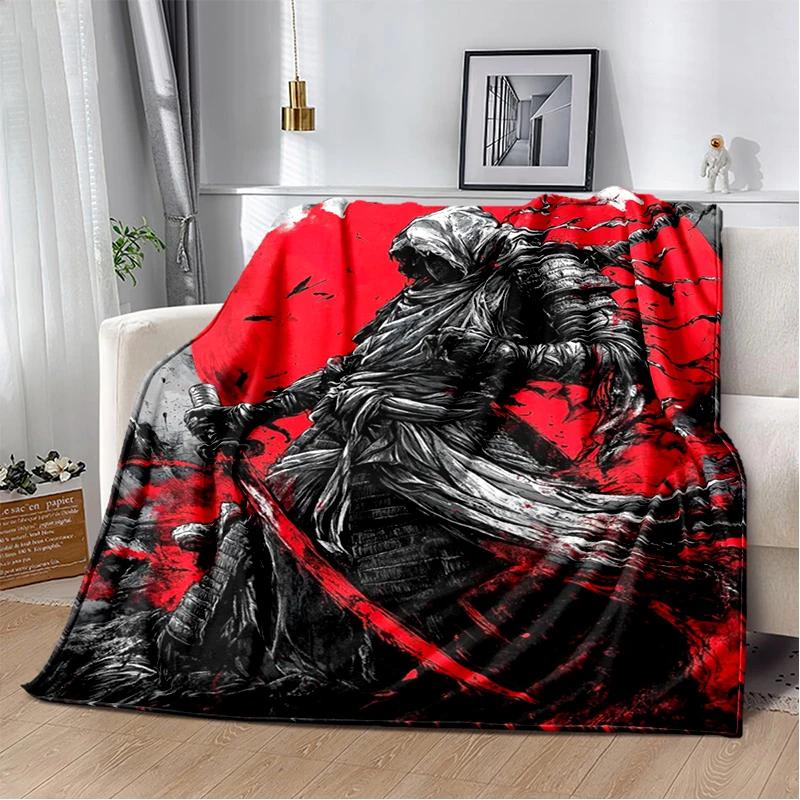 3D Japanischer Samurai Bushido Katana Cartoon Spiel Decke, Weiche Kuscheldecke für Zuhause Schlafzimmer Bett Sofa Reise Picknick Abdeckung Kinder