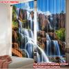 Set Of 2 Waterfall Landscape Curtains Flat Digital Printing Nature Scene Blue White Falls Red Brown Rocks Living Room Made Polyester Sitting Window