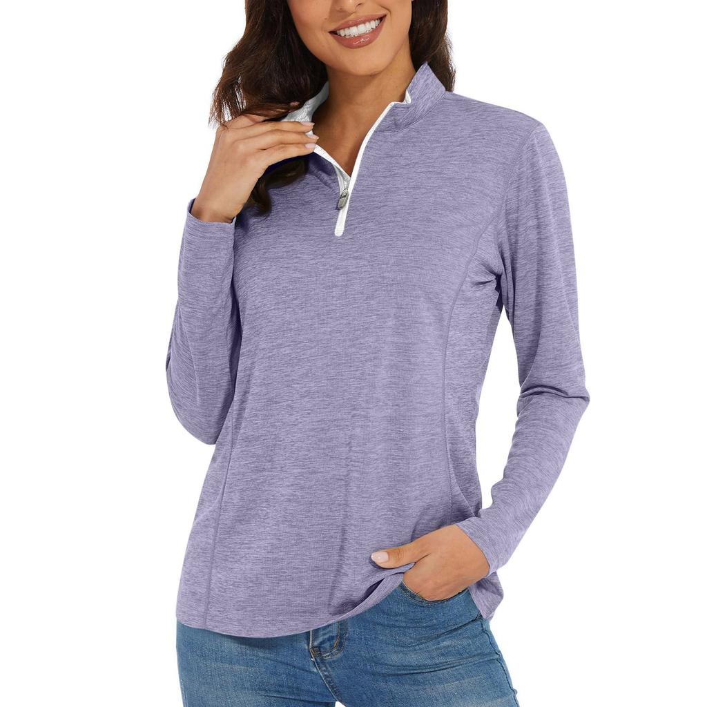 Women's Casual Fashion Solid Color Long Sleeve Zipper Neck Top T-shirt