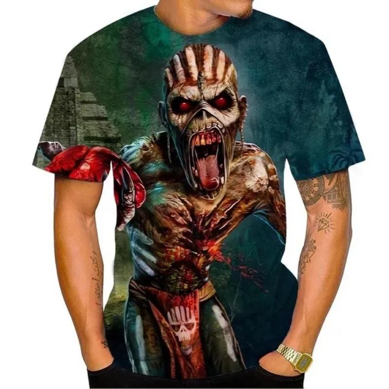 Fashionable and Interesting Skull Pictures for Men's T-shirts Trend Digital Printing Casual Round Neck Short Sleeved Tops