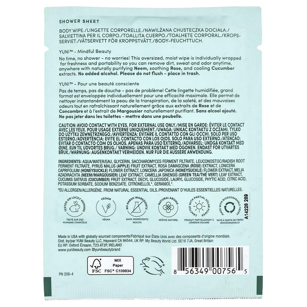 Shower sheet, rose & cucumber, 1 tissue