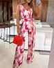 Women's Floral Print Jumpsuit V Neck Sleeveless High Waist Belted Wide Leg Pants Summer Vacation Outfit