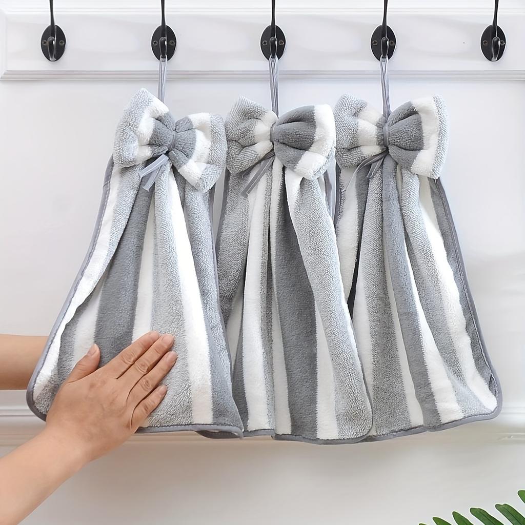 Coral Velvet Wide Bow Hand Towel Kitchen Bathroom Hand Towel Hanging Soft Absorbent Hanging Towel Rag