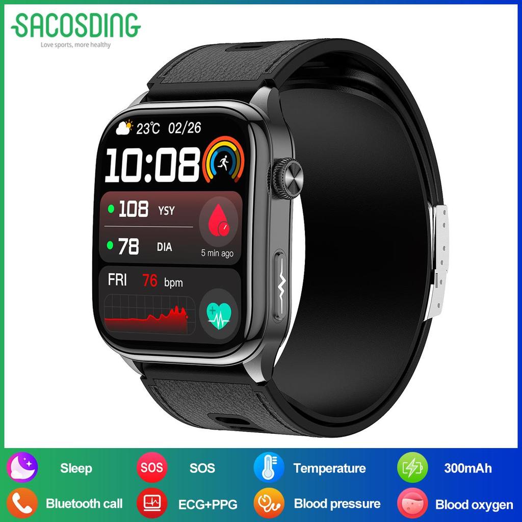 SACOSDING Monitorowanie zdrowia SmartWatch EKG + PPG Ciśnienie krwi W pełni owinięty Poduszka powietrzna Ciśnienie 2,06-calowy ekran Amoled Tętno SmartWatch