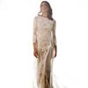 2025 Spring European & American Women's Celebrity Banquet Wedding Dress - Round Neck, Long Sleeve, Printed, Backless Lace