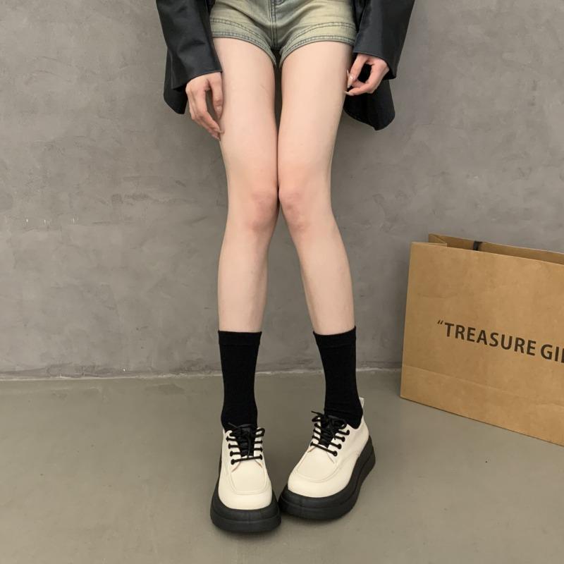 Small leather shoes women's new summer versatile muffin platform student lace-up retro single shoes