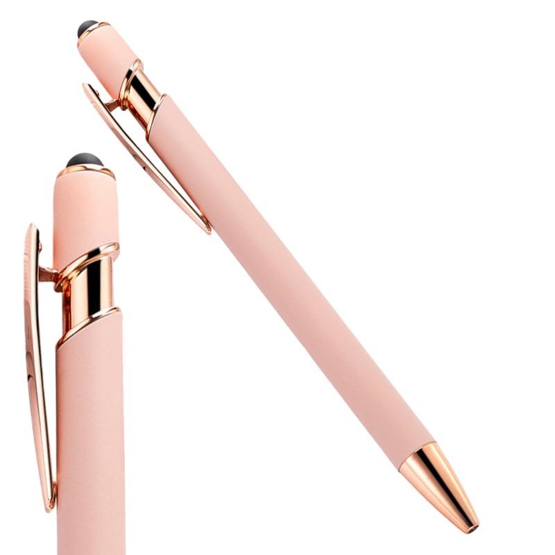 Długopis Metalowy Tusz Czarny Touch Pen Soft Touch Do Ekranów Różowy Modny