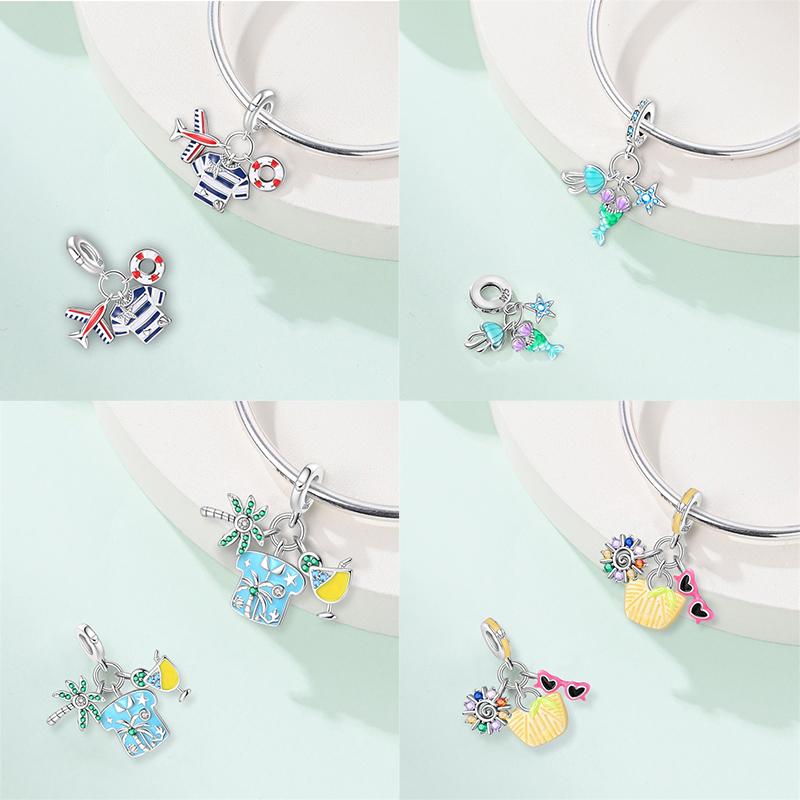 Funny Copper Metal Sail Beach Plane Mojito Sunbathing Holiday Diary Charm Bead Components Bead Components Compatible With Pan Authentic Original