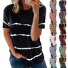 Fashion Women's Loose Short Sleeve T-shirt Round Neck Stripe Print Tops