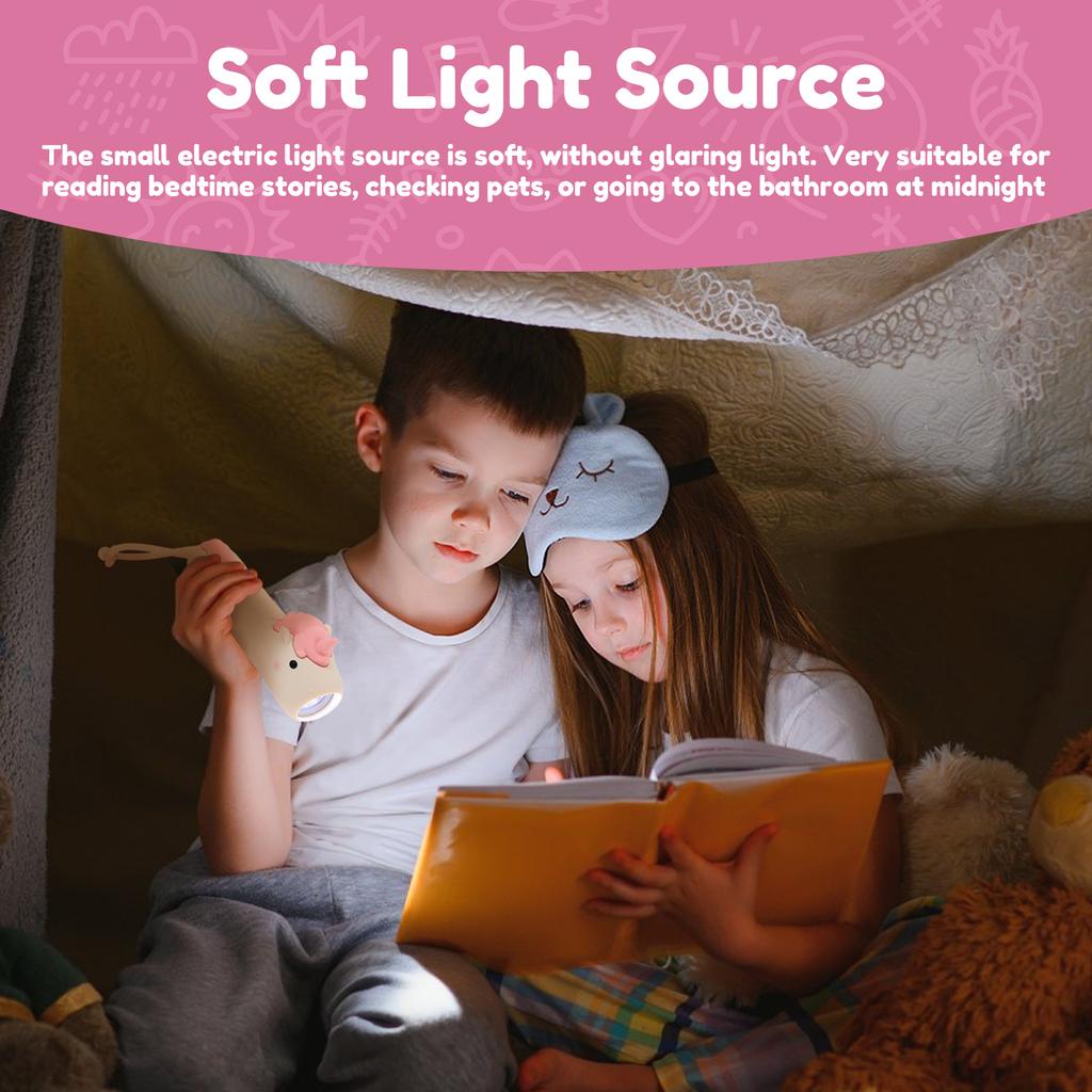 1Pc LED Flashlight USB Rechargeable Silicone Dimmable Flashlight Animal Hanging Night Light Bedtime Story Torch for Outdoor Home