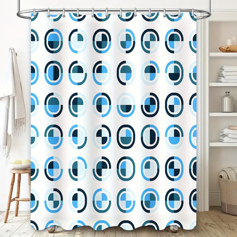 Modern Blue White Circle Shower Curtain Waterproof Washable Bathroom Decor Customize Size