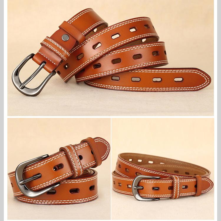 Hollow Leather Belt Women'S Casual Pure Cowhide Pin Buckle Belt Wide With Jeans Spring And Autumn