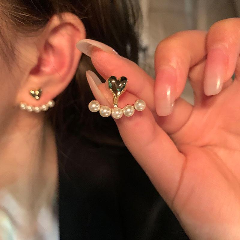 Cercei Stud Argintiu Retro Francez în Formă de C cu Diamante și Perle - Design Elegant și Unic de Lux Lejer