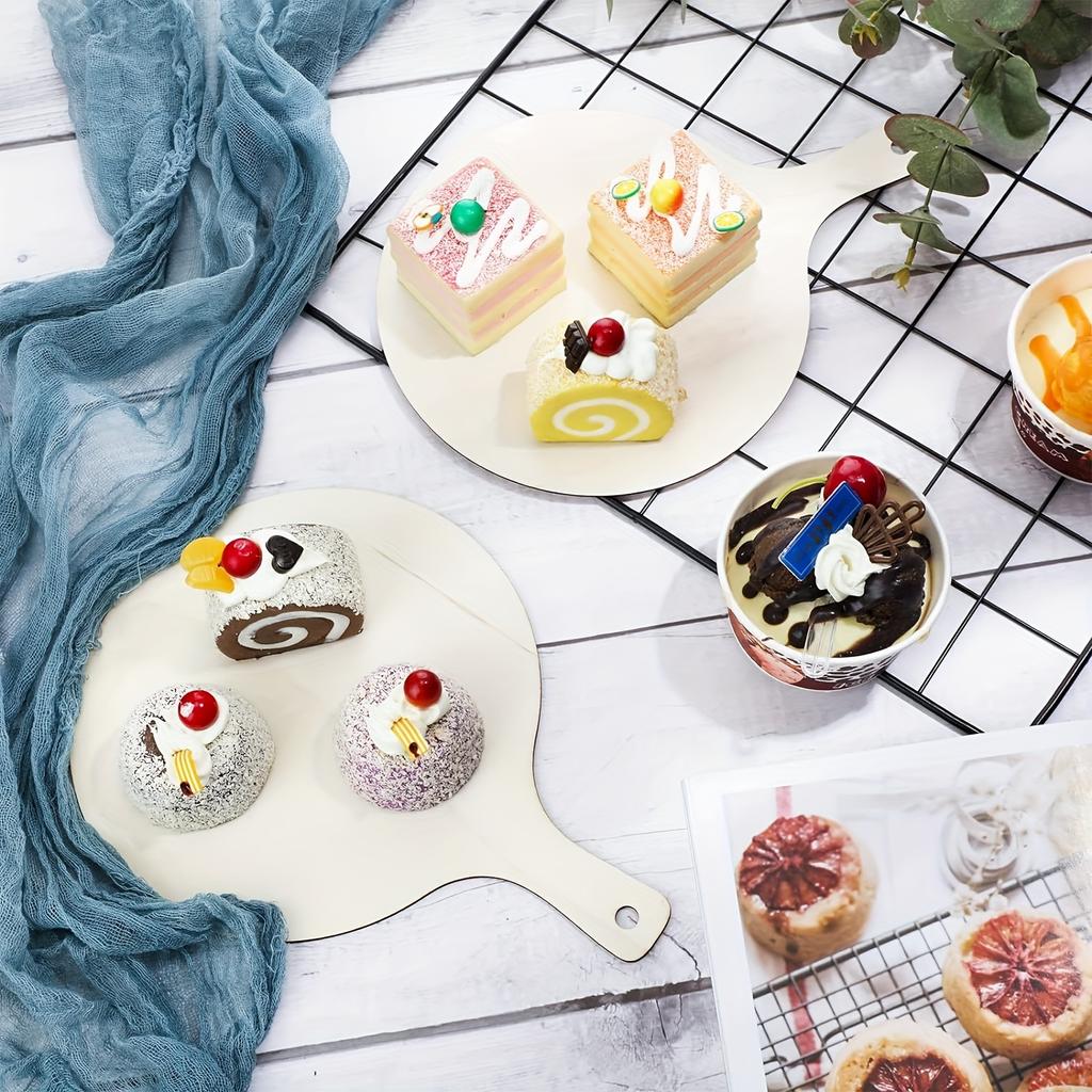 6 Pcs Mini Wooden Cutting Board Craft with Handle Wooden Chopping Board Round Charcuterie Boards Mini Cheese Board Rustic Paddle