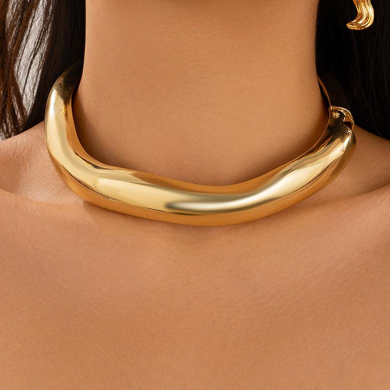 Ingemark Exaggerated Heavy Metal Wave Open Torques Choker Necklace for Women Goth Irregular Chain Grunge Jewelry Steampunk Men
