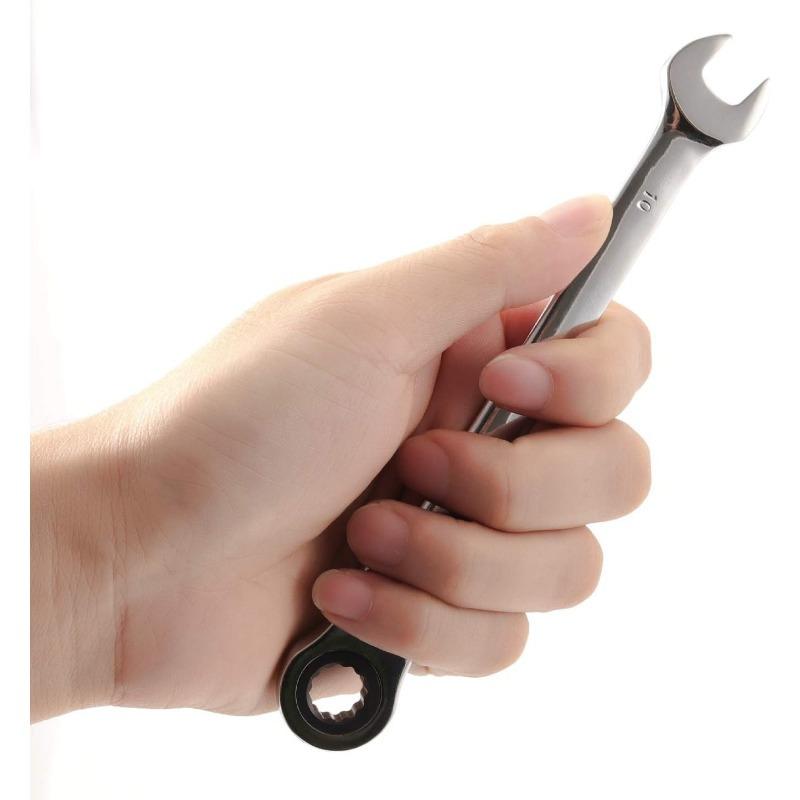 10mm Dual Purpose Ratchet Wrench with Flexible Head, High Torque Metric Square Open Wrench Set, 72 Teeth